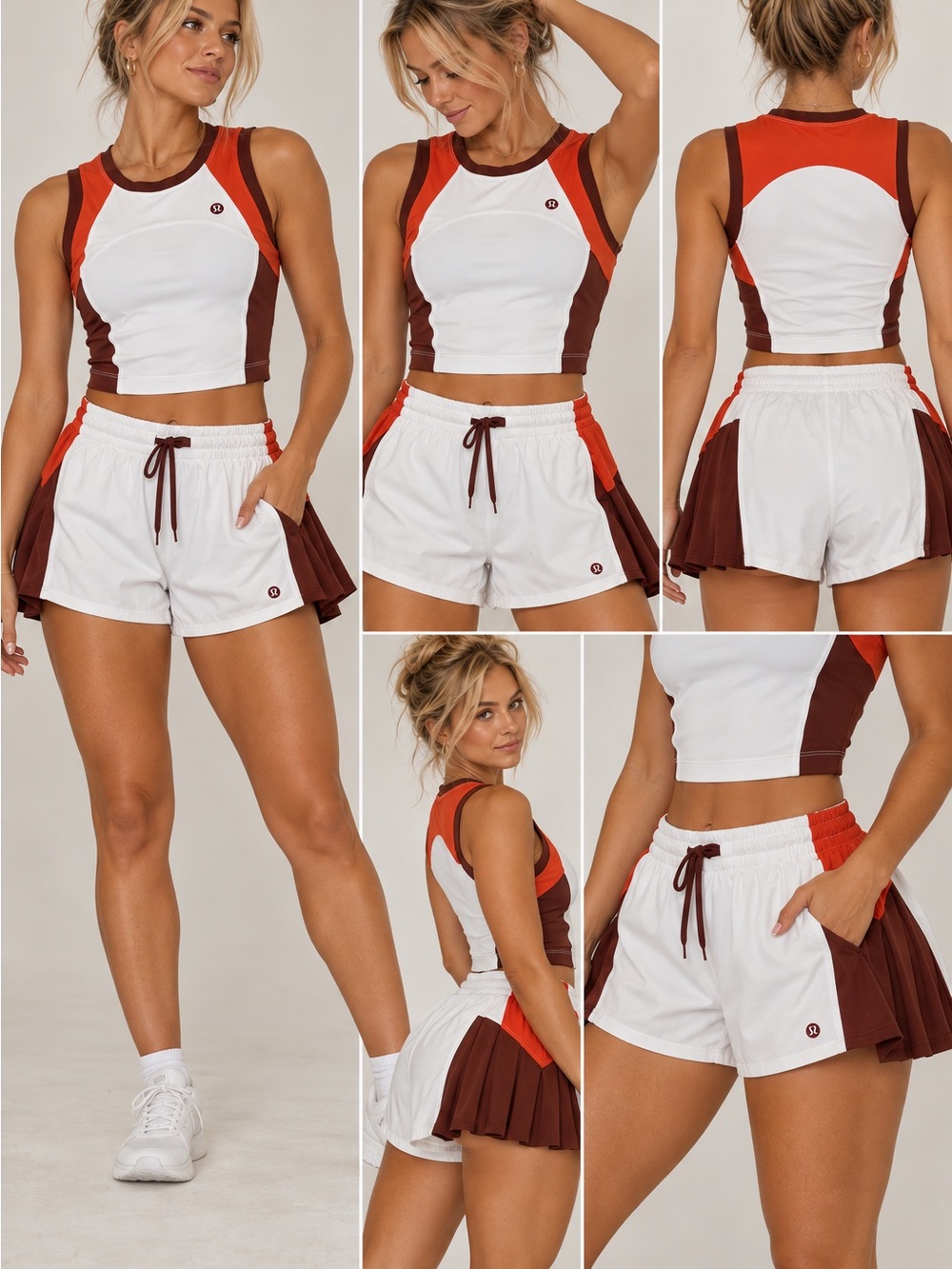 Lululemon Court Champ Tennis Set Tank M Pleated Shorts S Cherry Ember